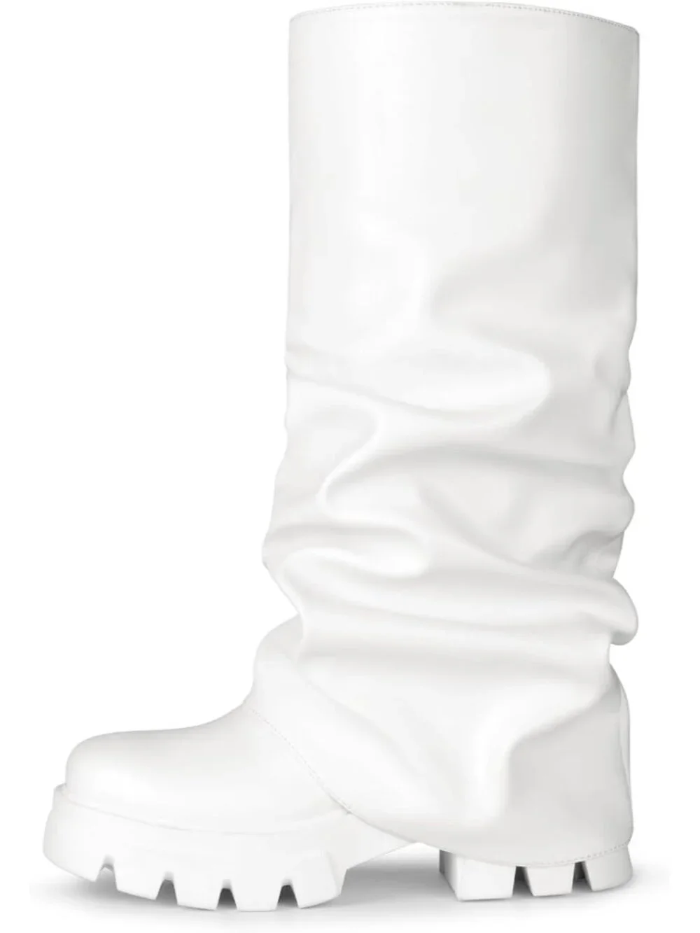 Women's White Platform Fold Over Slouch Mid Calf Fashion Y2K Knee High Boots